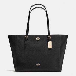 Coach Function Crossgrain Leather Lrg Turnlock Tote Black